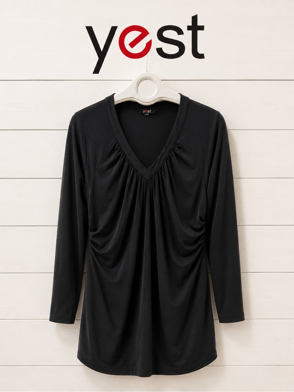 YEST – Black Open-Front Draped Tunic size 12